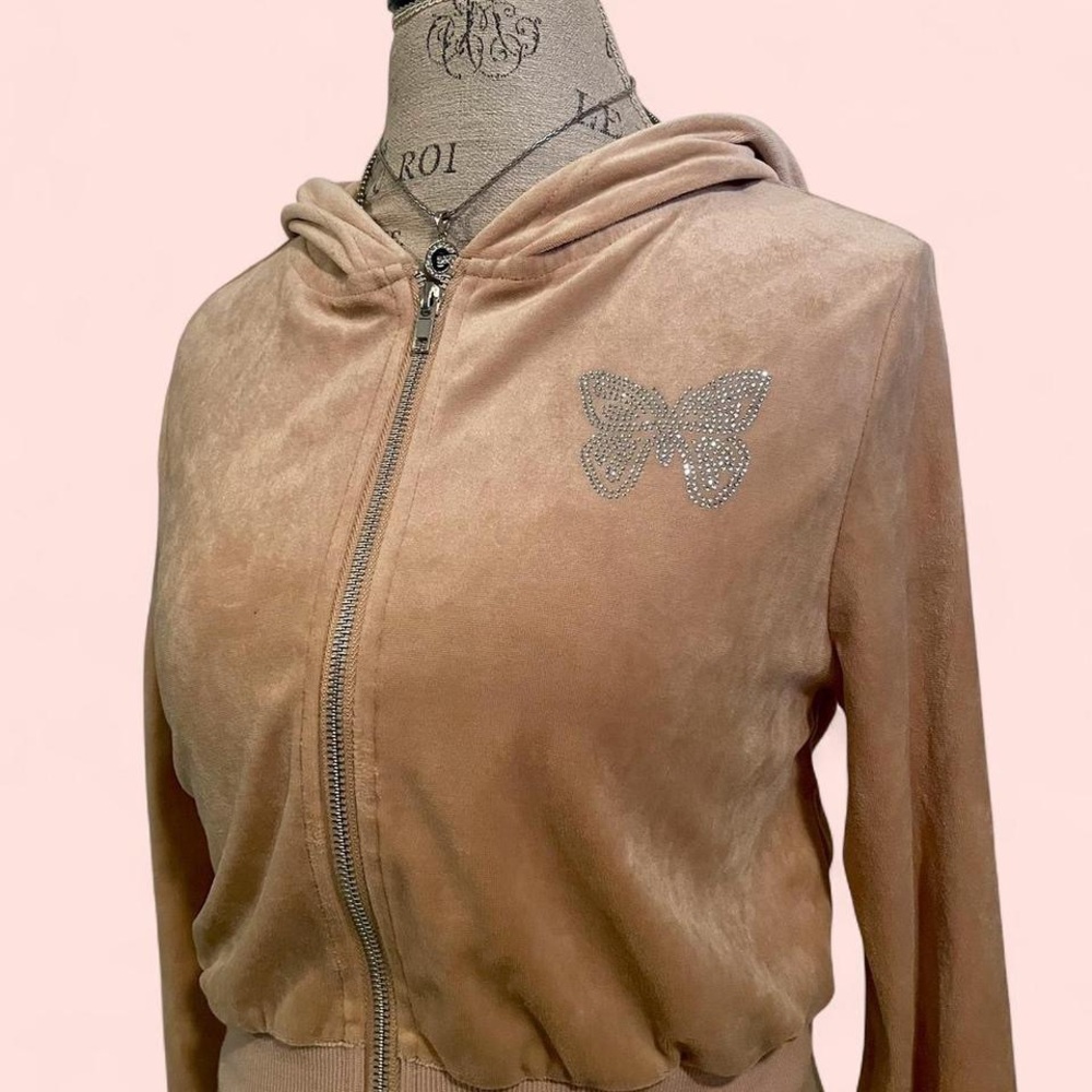 Y2K Bling Butterfly Velour Cropped Zip up Jacket • Size - S • Birch and Stone